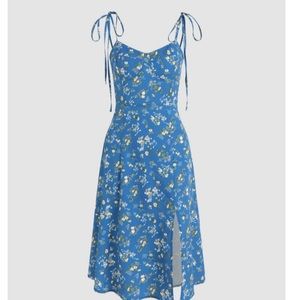 Floral Tie Shoulder Slit Midi Dress - New